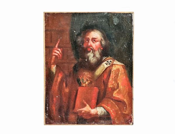 Scuola Italiana Fine XVII Secolo - "Portrait of a Saint" small oil painting on canvas