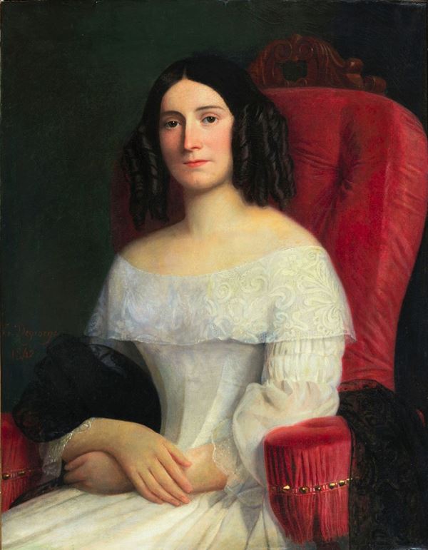 Christophe Thomas Degeorge - Firmato e datato 1842. "Ritratto della Gran Duchessa Elena Paulowna" dipinto ad olio su tela