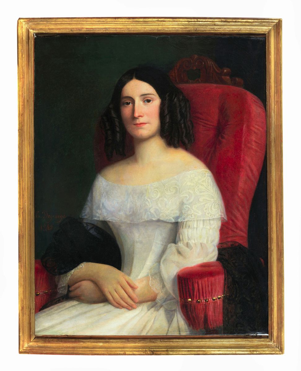 Firmato e datato 1842. "Ritratto della Gran Duchessa Elena Paulowna" dipinto ad olio su tela