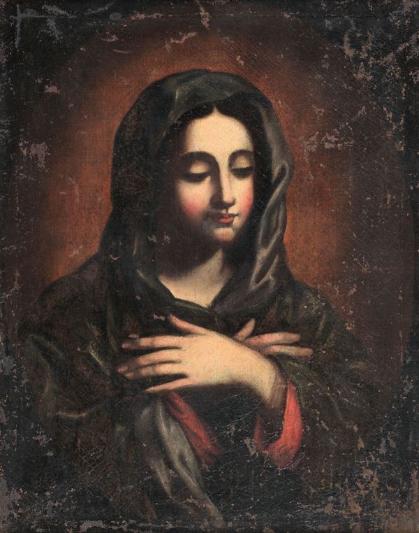 Pittore Bolognese Fine XVII Secolo - "Madonna in prayer" oil painting on canvas