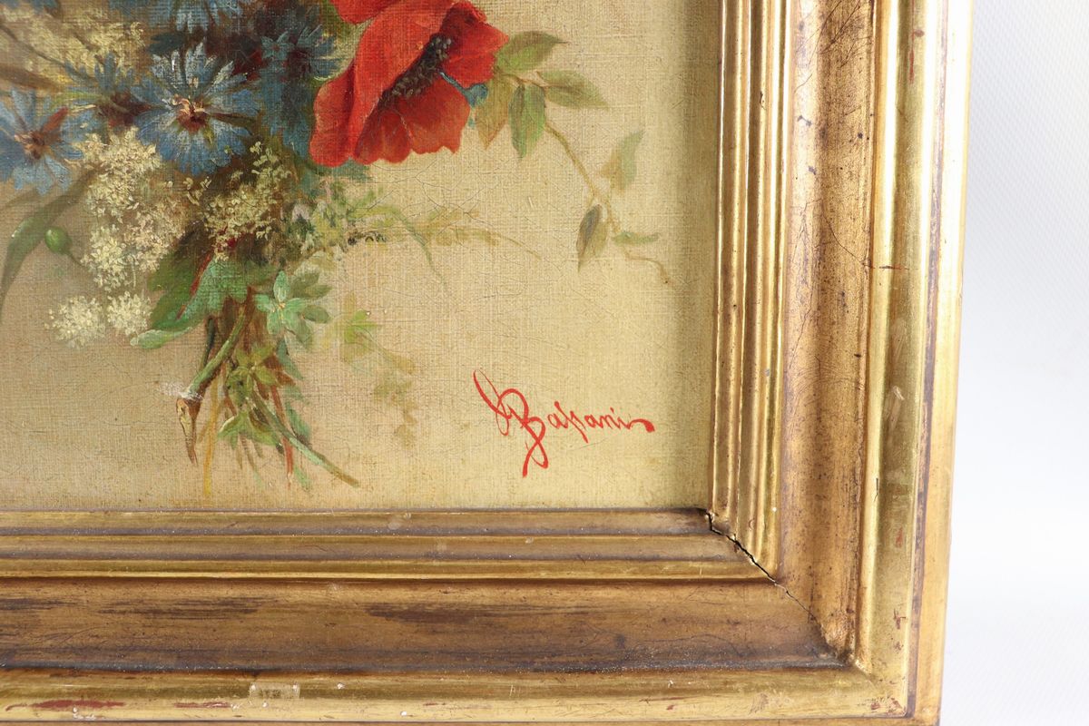 "Mazzetti di fiori e di piante" quattro dipinti ad olio su tela di cui uno firmato