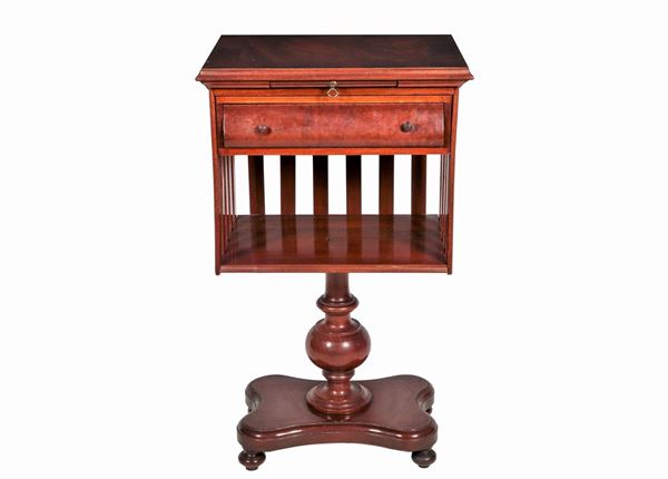 English library bedside table in mahogany and mahogany feather