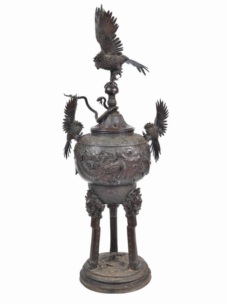 Grande vaso incensiere giapponese in bronzo