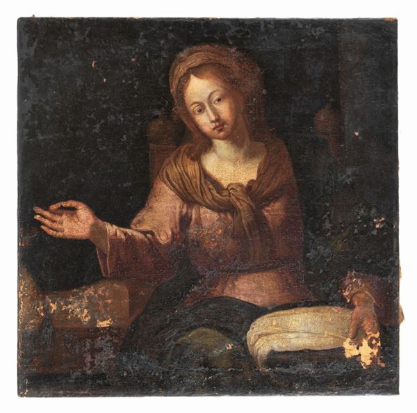 Scuola Lombarda Fine XVII Secolo - "Maddalena con il Sudario del Cristo" dipinto ad olio su tela