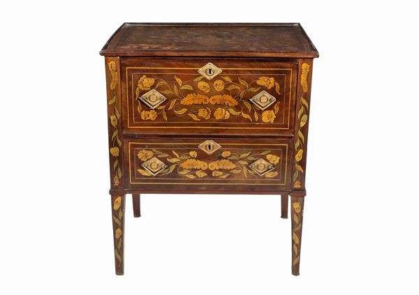 Mahogany cabinet entirely inlaid with floral scroll motifs