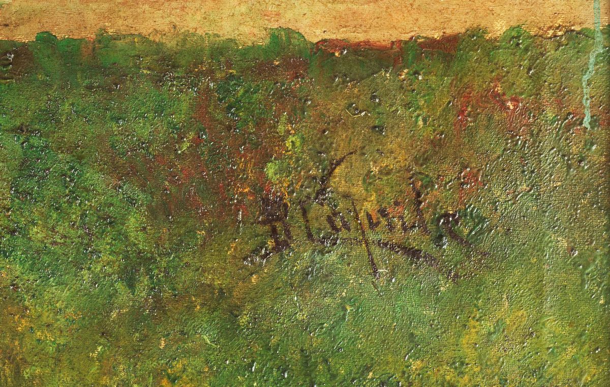 Firmato. "Il ballo dei nobili nel parco" dipinto ad olio su tela