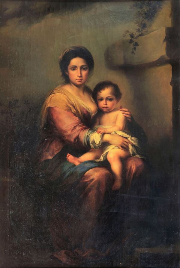 Bartolom&#233; Esteban Murillo - Copia di. "Madonna del latte" detta anche "Madonna Zingara" dipinto ad olio su tela