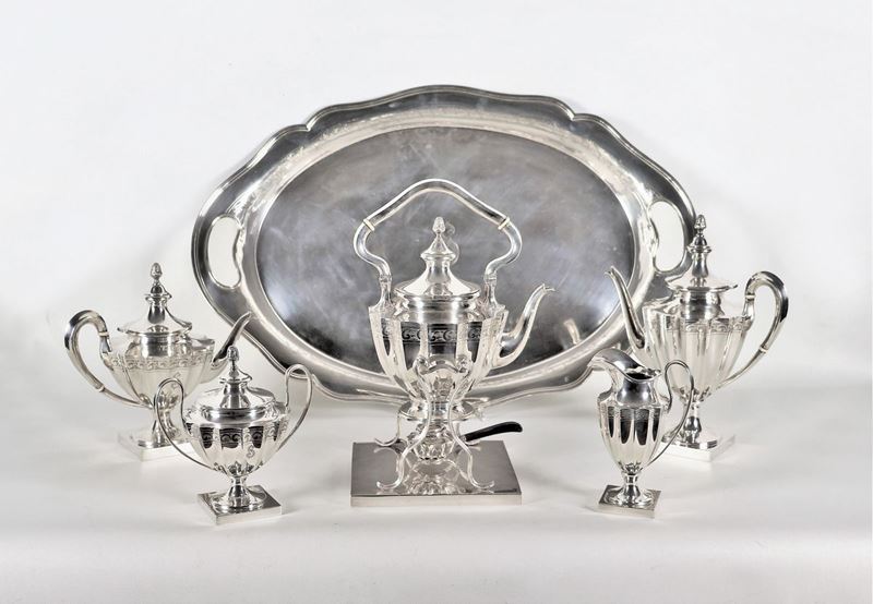 Servizio da tè e caffè in argento sterling 925 - RWM con vassoio ovale (6 pz) gr. 6810