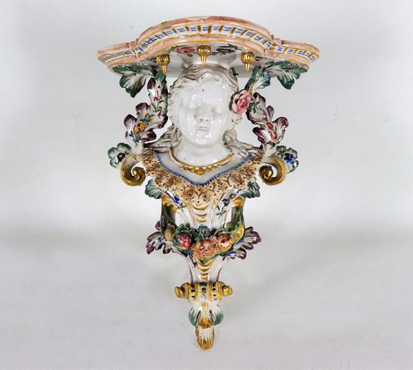 Polychrome glazed majolica shelf "Le Nove"