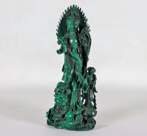 Chinese malachite sculpture "Empress with children"