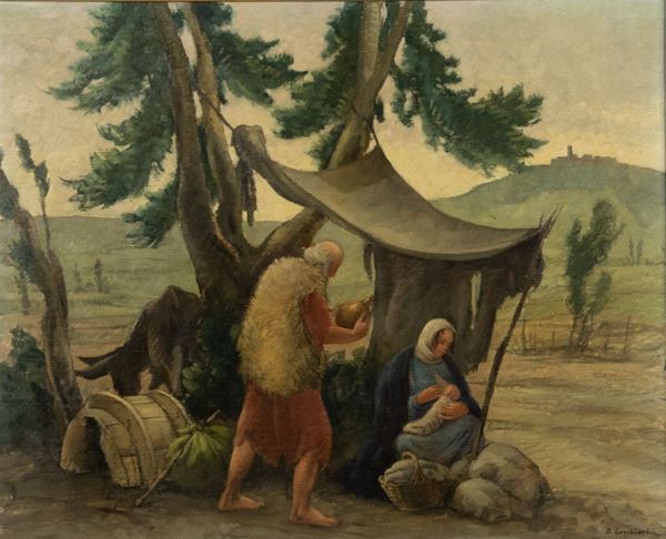 Domenico Cucchiari - &quot;La sosta durante la fuga in Egitto&quot;. Firmato.