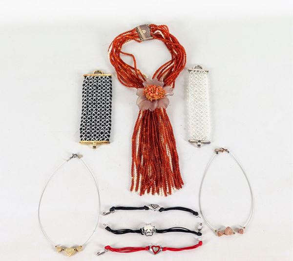 Lot of costume jewelery with 925 silver clasps and pendants