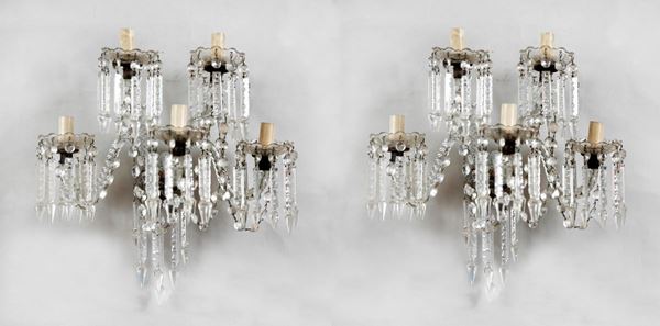 Pair of Bohemian crystal appliques, 5 lights each