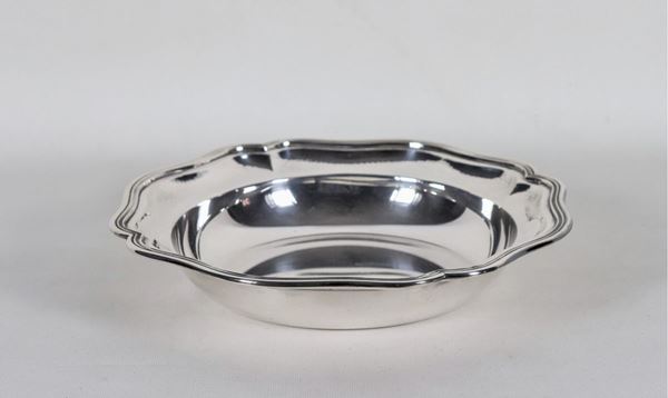 Round silver fruit bowl with ribbed edge, hand beaten gr. 700
