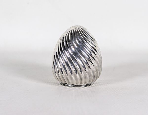 Scatola in argento Sterling 925 a forma di uovo con baccellature a spirali gr. 330