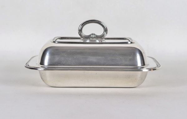 Rectangular vegetable dish in silver with chiseled profiles gr. 690