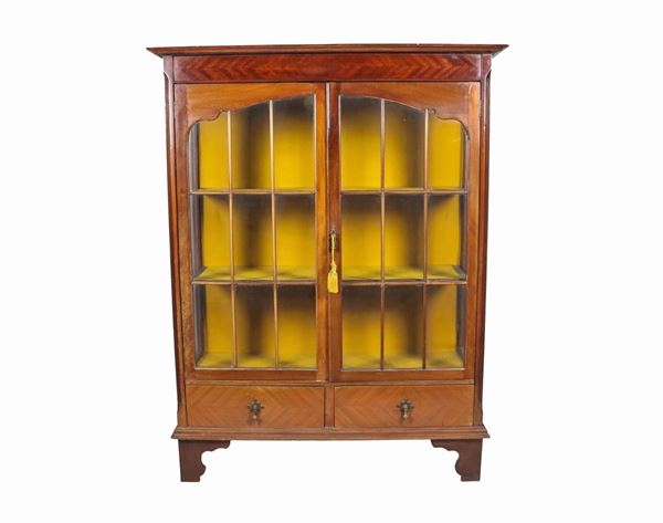 English showcase in mahogany with two glass doors and two drawers underneath