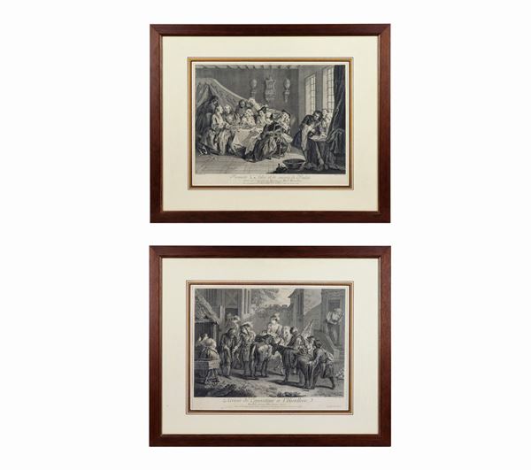 Pair of antique French engravings "Genre scenes"