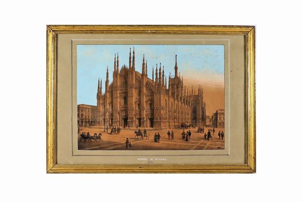 "Duomo di Milano 1814" disegno all'acquarello, carboncino e matita