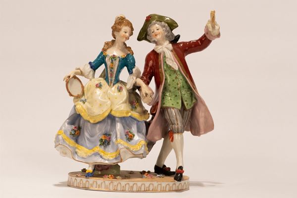 Polychrome porcelain group &quot;Dancing Lady and Knight&quot;