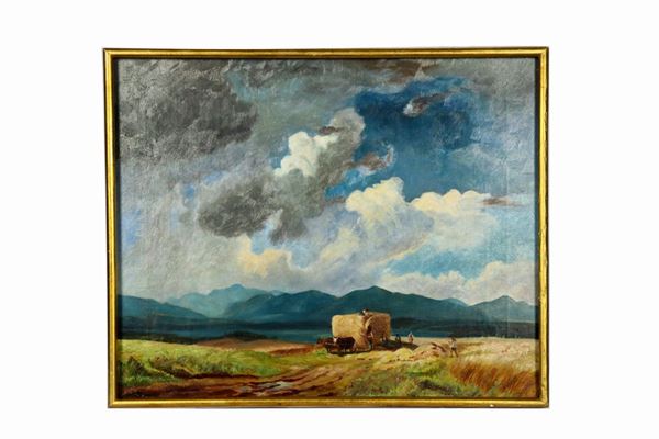Pittore Inglese Fine XIX Secolo - "The harvest" bright oil painting on canvas