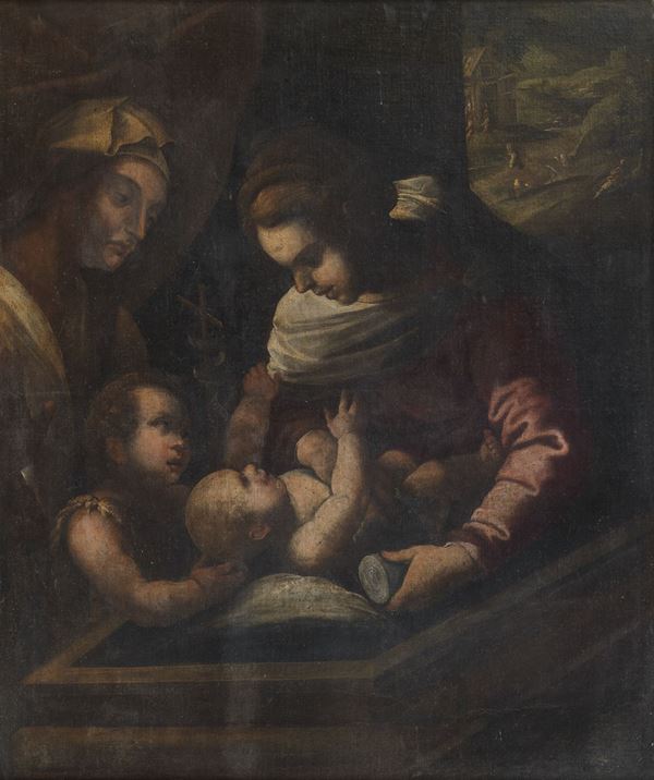 Pittore Emiliano Fine XVII Secolo - &quot;Madonna with Child, San Giovannino and Sant&#39;Anna&quot;