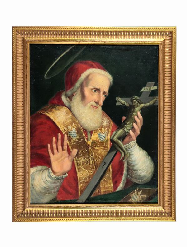 Scuola Romana Fine XVIII Secolo - "Portrait of Pope Innocent IV with the Crucifix" painted in oil on canvas