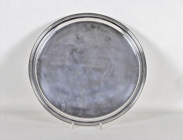 Large round silver serving tray with embossed edge gr. 1150
