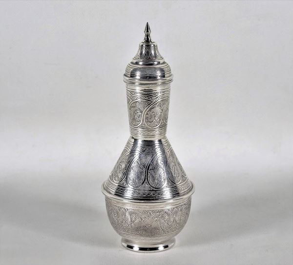 Portaprofumo orientale in argento egiziano cesellato a motivi di palme e foglie gr. 290