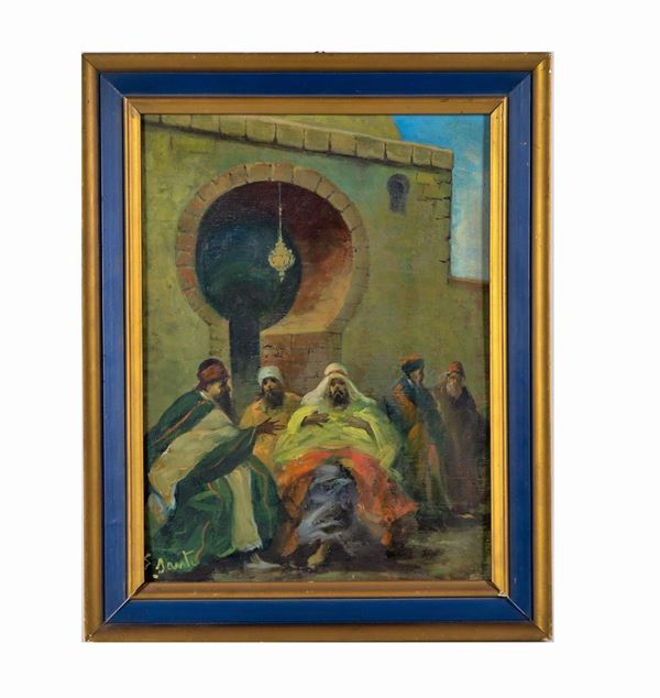 Pittore Italiano Inizio XX Secolo - Signed. "Arab scene" painted in oil on plywood