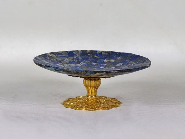 Antique Decò backsplash in lapis lazuli and gilded, chiseled and embossed silver