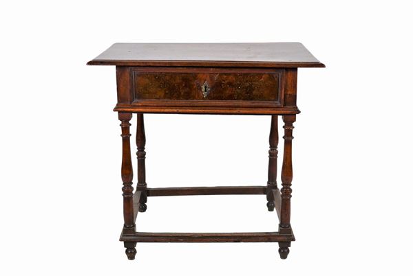 Antique Louis XIV Tuscan coffee table in walnut with central drawer