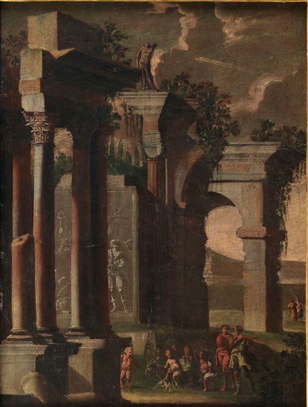 &quot;Architectures with allegory of putti and wayfarers&quot;. Att.to.