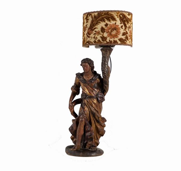 Ancient polychrome wooden sculpture "The Goddess of Abundance"