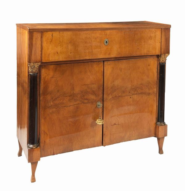 Tuscan Empire sideboard in satin wood with central calatoia puller forming a writing desk