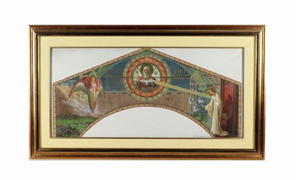 Eugenio Cisterna - Firmato e datato 1904. "Arco trionfale nella Cattedrale di Ferentino" dipinto all'acquarello e tempera su carta