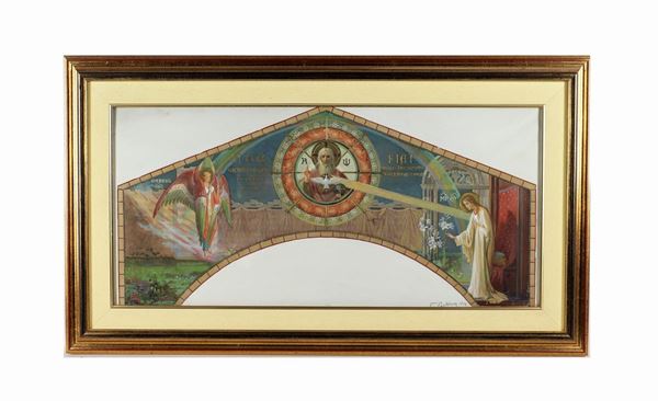 Eugenio Cisterna - Signed and dated 1904. "Triumphal arch in the Cathedral of Ferentino" painted in watercolor and tempera on paper