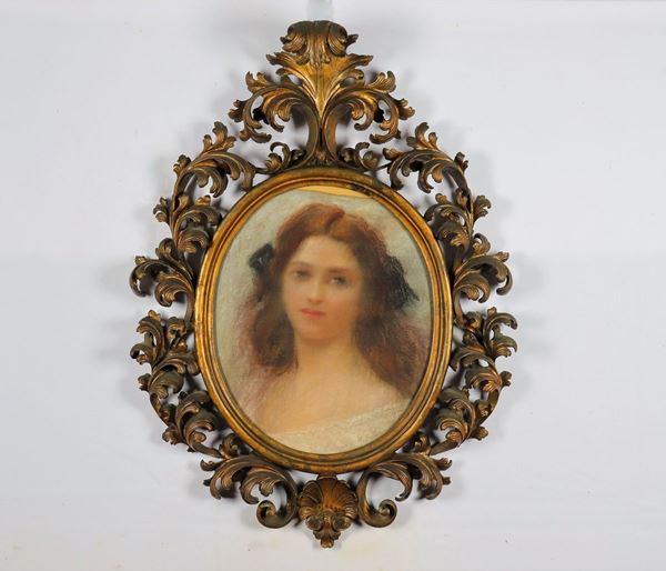Corinna Modigliani - Firmato. "Ritratto di giovane ragazza" dipinto a pastello su carta 