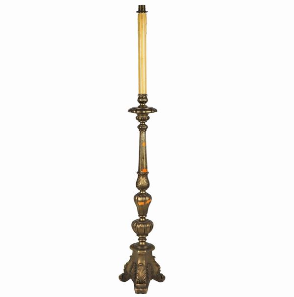 Louis XIV line floor torch in silver-plated and carved wood