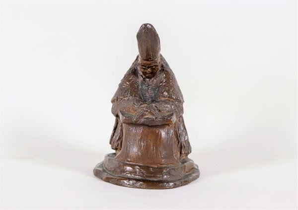 Scultura in bronzo "Papa Giovanni Paolo II". Firmata