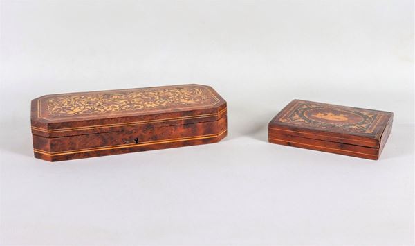 Lot of two Sorrento walnut boxes with inlays