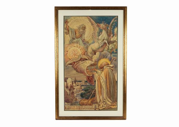 Scuola Italiana XIX Secolo - "Elijah meets God the Father" watercolor drawing on paper