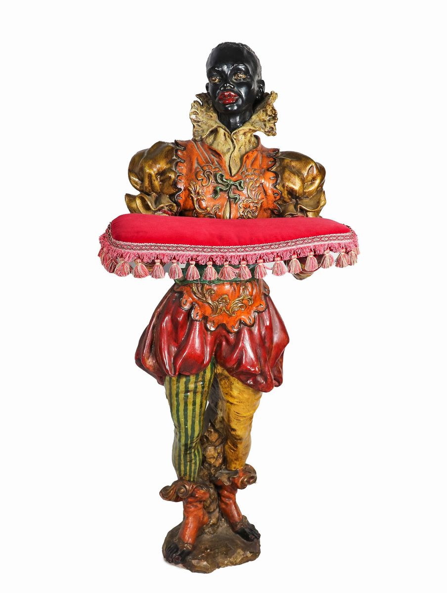 "Moretti Veneziani" coppia di sculture in terracotta smaltata, patinata e policromata