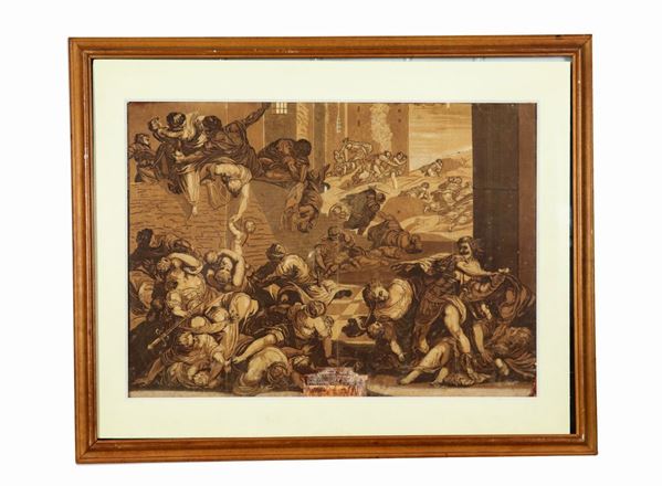 Antica incisione "La strage degli Innocenti" di John Baptist Jackson (1701-1780) (da soggetto del Tintoretto)