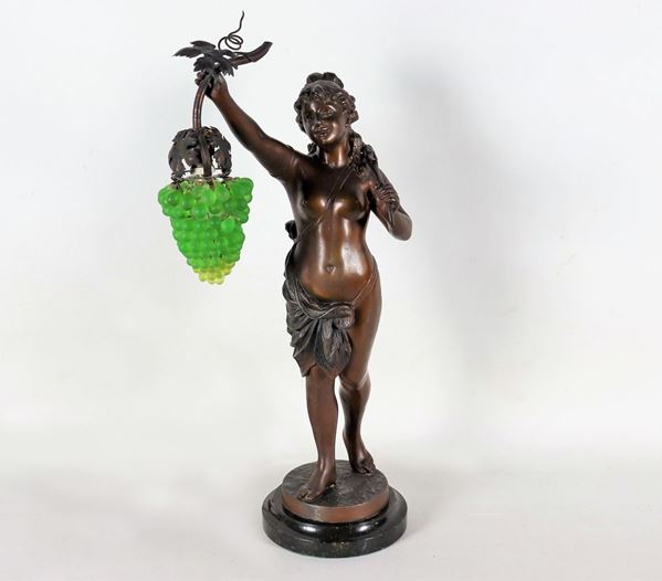 French bronze sculpture "Nude girl with bunch of grapes"