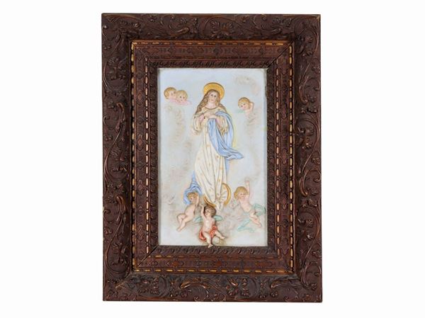 Polychrome porcelain plaque "Madonna with Angels"