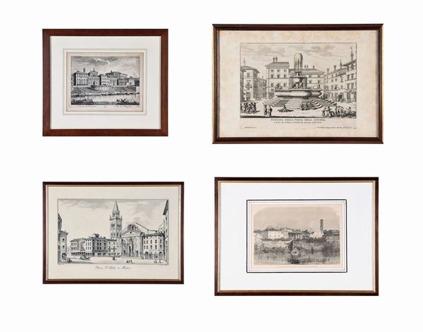 Lot of four prints "Views of Rome"
