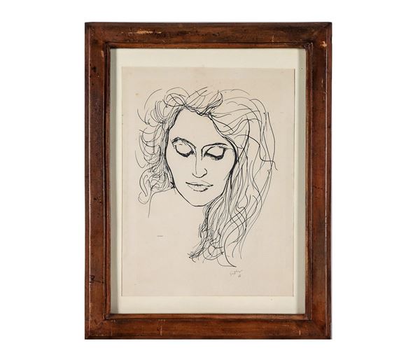 Lithograph "Woman's Face" signed Guttuso '66