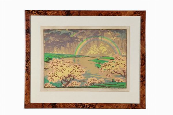 Colored lithograph "Rainbow", signed