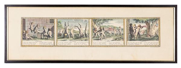 Watercolor print "Allegory of Putti Games"